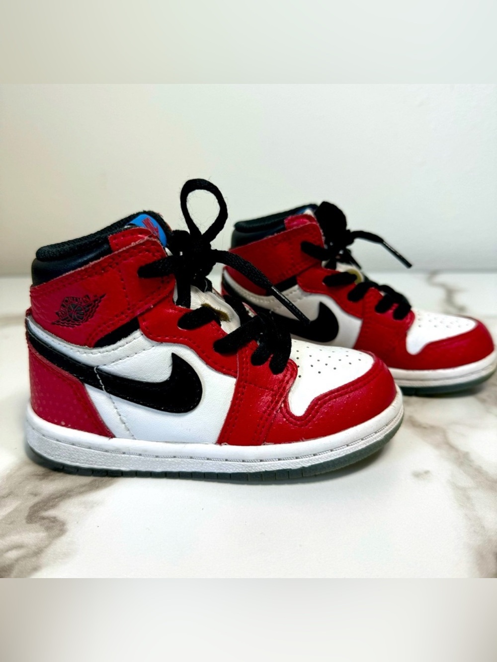 Nike Air Jordan 1 Retro High Origin Story Spiderman White Red Kids Sneakers, 7C